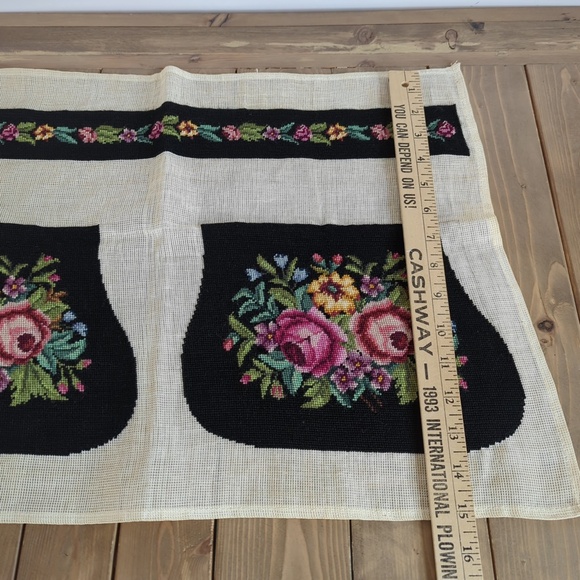 Vtg 50s 60s Needlepoint Embroidered Purse Bag Panels Floral Roses Black Linen - Picture 7 of 9